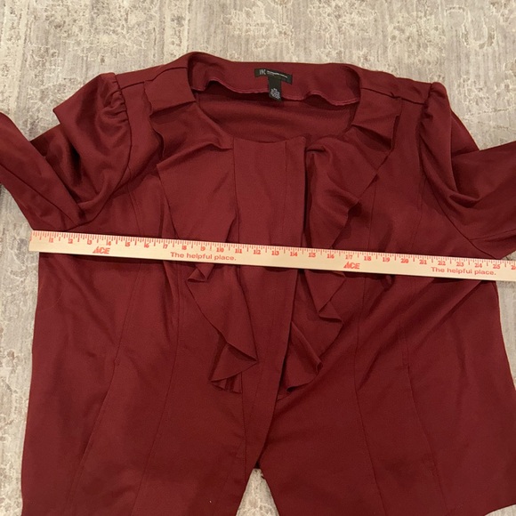 INC International Concepts Burgundy Ruffled Blazer - Picture 7 of 8